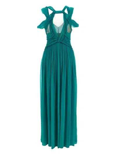 Alberta Ferretti Pleated Sleeveless Draped Cut-out Dress In Green