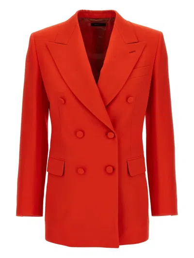 Brioni Double-breasted Peak-lapel Blazer In Red