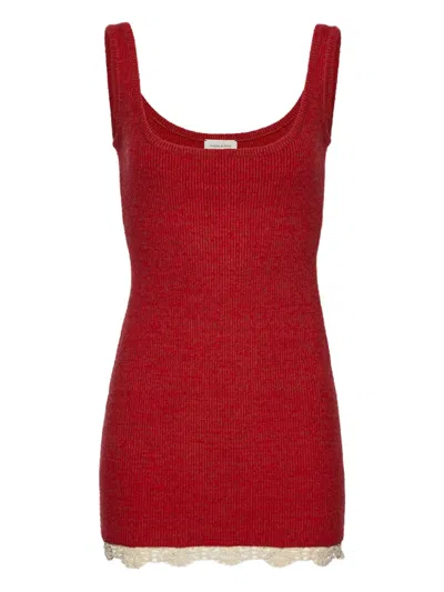 Magda Butrym Cotton Crochet-trimmed Ribbed-knit Mini Dress In Red