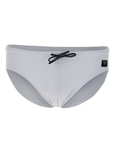 Emporio Armani Fine-ribbed Swim Briefs In Gray