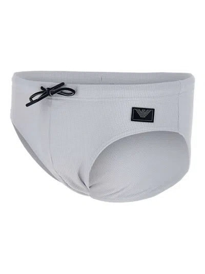 Emporio Armani Fine-ribbed Swim Briefs In Gray
