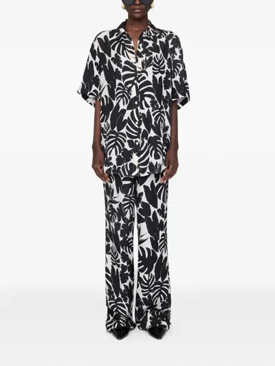 Anine Bing Elain Leaf-print Trousers In Black