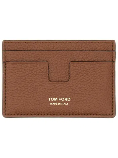 Tom Ford T Line Classic Card Holder In Brown