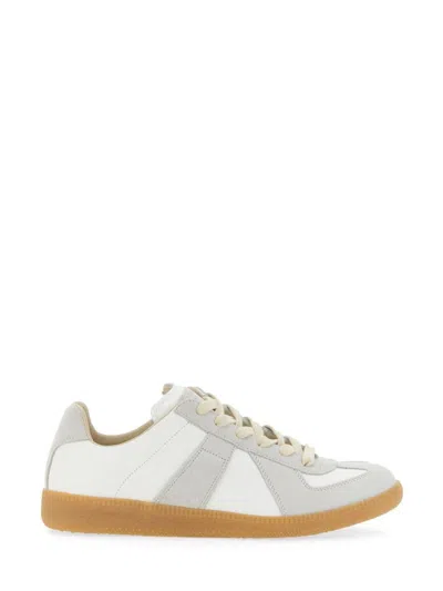 Maison Margiela Women Replica Low-top Leather Sneakers With Suede Inserts In White