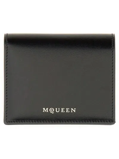 Alexander Mcqueen Calfskin Wallet With Embossed Logo In Black