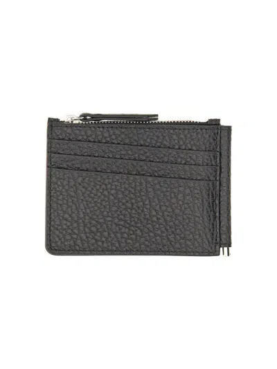 Maison Margiela Textured Black Leather Card Holder With Logo In Black