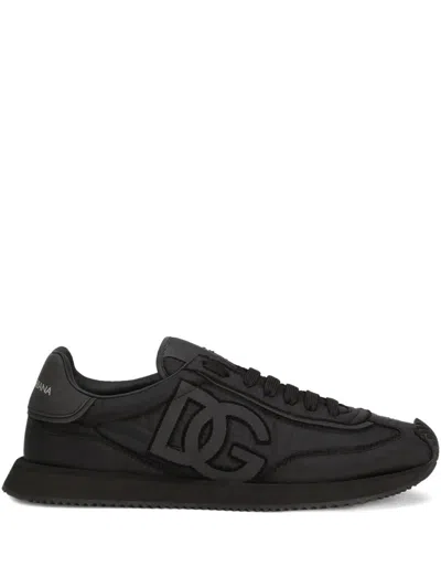 Dolce & Gabbana Low-top Nylon Sneakers With Leather Inserts In Black