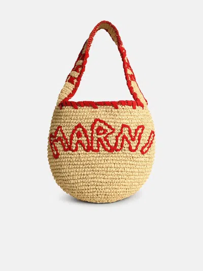 Marni Medium 'hobo Nassa' Bag In Red Natural Raffia