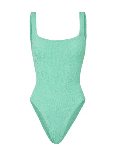 Hunza G Square Neck Ribbed Knit One-piece Swimsuit In Green