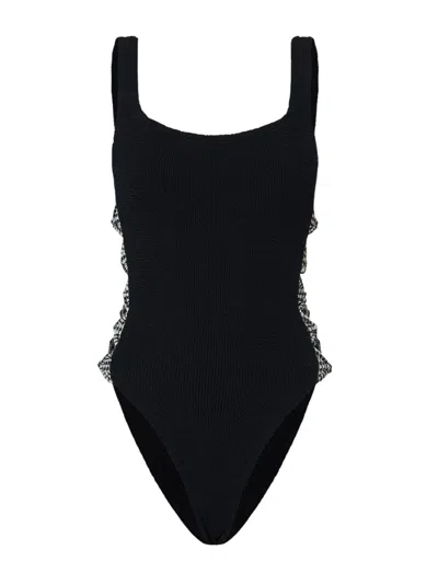 Hunza G Sculpting Support Swimsuit With Crossed Cut-out Panels In Black
