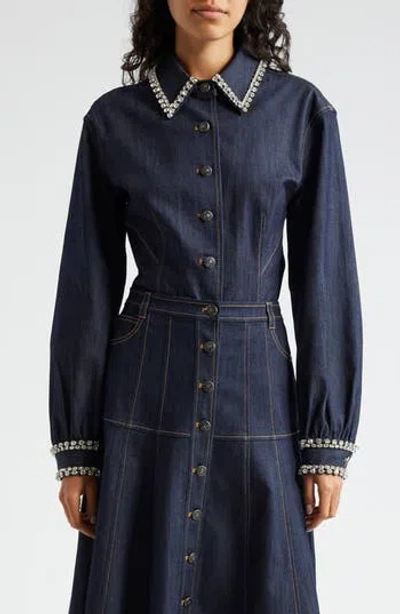 Cinq À Sept Rhinestone Embellished Denim Button-up Shirt