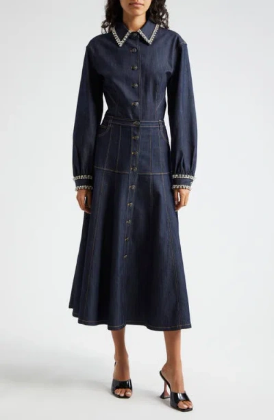 Cinq À Sept Rhinestone Embellished Denim Button-up Shirt