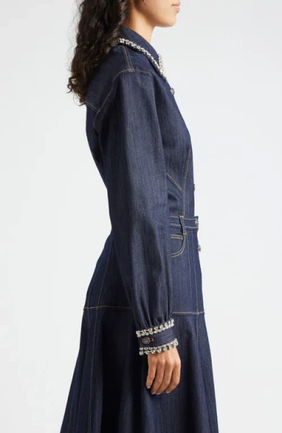 Cinq À Sept Rhinestone Embellished Denim Button-up Shirt