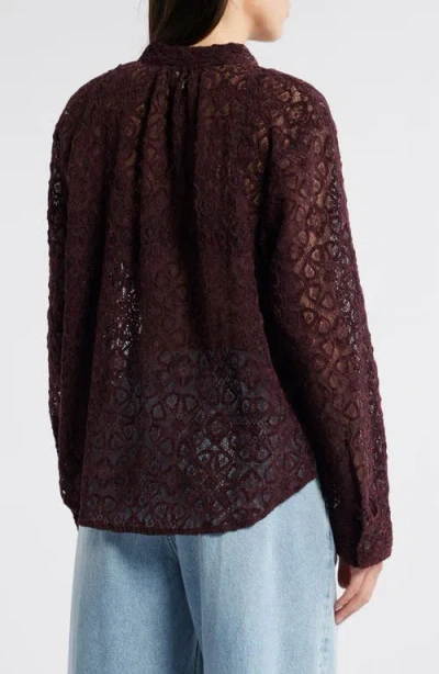 Treasure & Bond Band Collar Lace Button-up Shirt