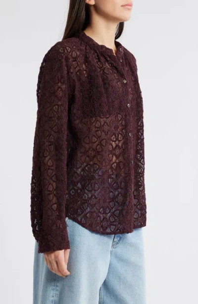 Treasure & Bond Band Collar Lace Button-up Shirt