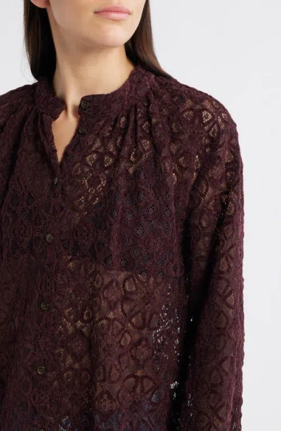 Treasure & Bond Band Collar Lace Button-up Shirt
