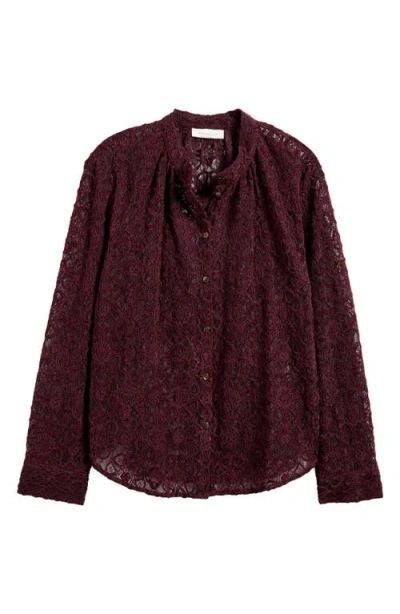 Treasure & Bond Band Collar Lace Button-up Shirt