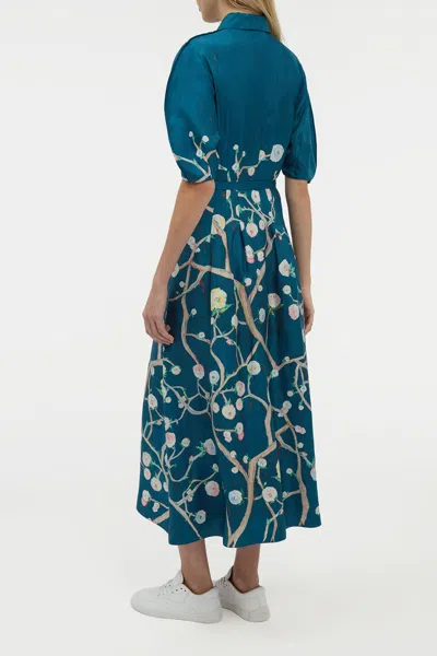 Gabriela Hearst Maude Pleated Midi Shirtdress In Blue Multi Printed Silk Twill