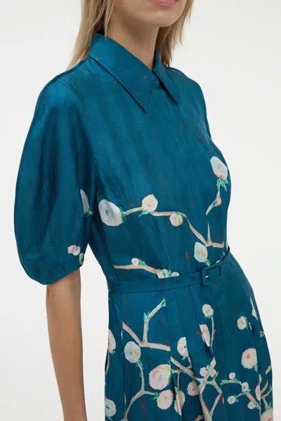 Gabriela Hearst Maude Pleated Midi Shirtdress In Blue Multi Printed Silk Twill