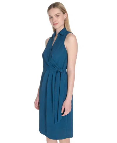 Calvin Klein Women's Sleeveless Wrap V-neck Sheath Dress In Blue