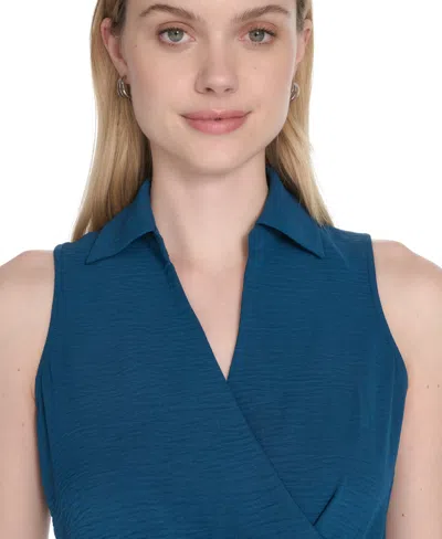 Calvin Klein Women's Sleeveless Wrap V-neck Sheath Dress In Blue