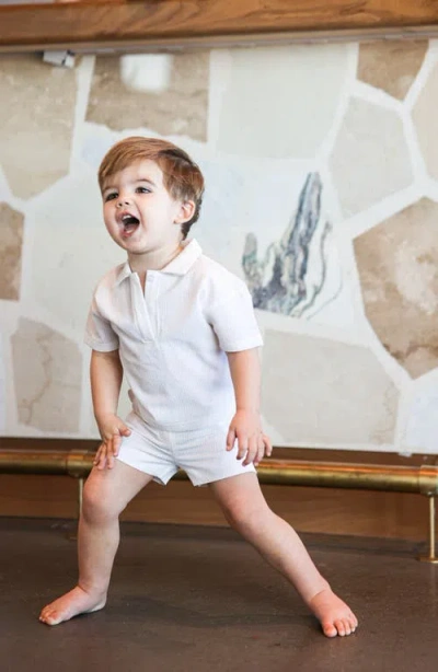Maniere Manière Kids' Seersucker Polo & Shorts Set In White