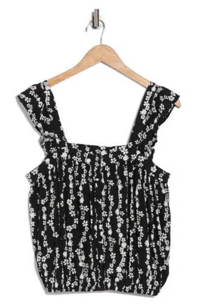 Melrose And Market Floral Ruffle Strap Tank In Black