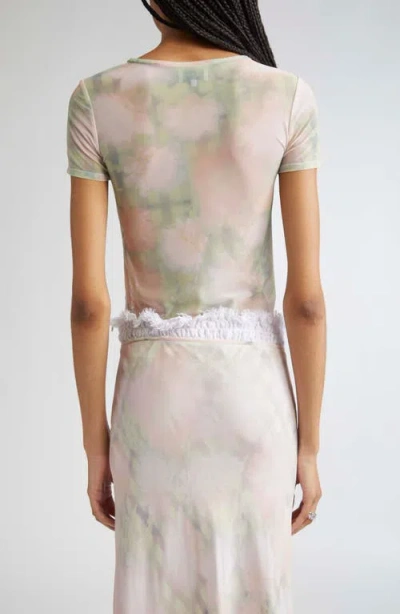 Collina Strada Serpentine Short Sleeve Ruched Mesh Top In Gray