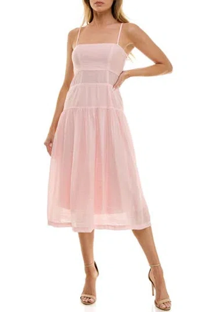Socialite Tiered Midi Sundress In Pink