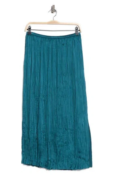 Vince Crushed Overlay Satin Midi Skirt In Blue