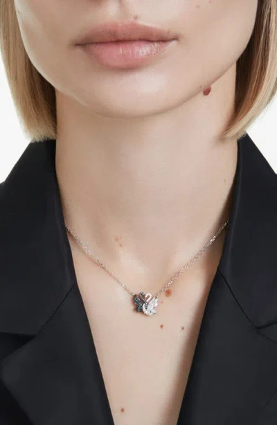 Swarovski Two-tone Swan Pendant Necklace In Metallic