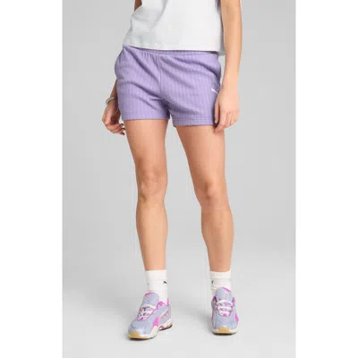 Puma Wardrobe Essentials Stripe Cotton Blend Shorts In Purple