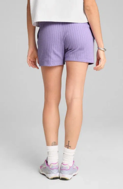 Puma Wardrobe Essentials Stripe Cotton Blend Shorts In Purple