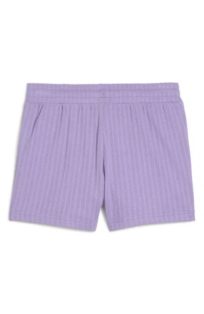 Puma Wardrobe Essentials Stripe Cotton Blend Shorts In Purple