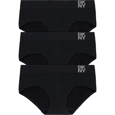 Dkny Energy 3-pack Seamless Bikinis In Black