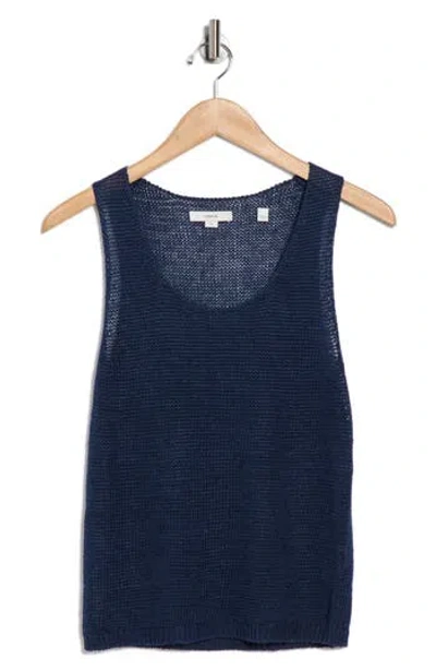 Vince Beachy Linen Open Stitch Tank In Blue