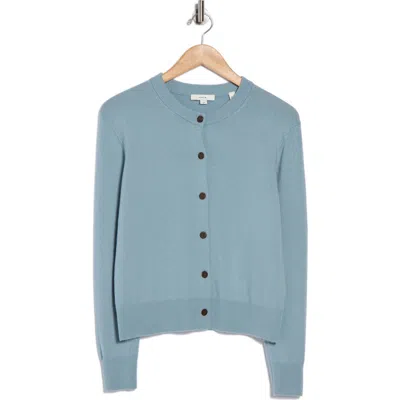 Vince Crewneck Wool Blend Cardigan In Blue