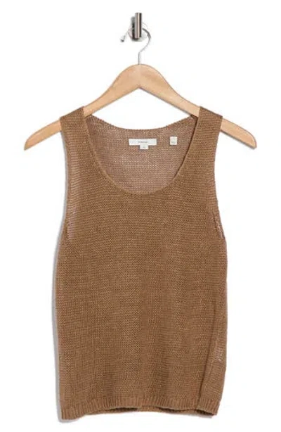 Vince Beachy Linen Open Stitch Tank In Brown