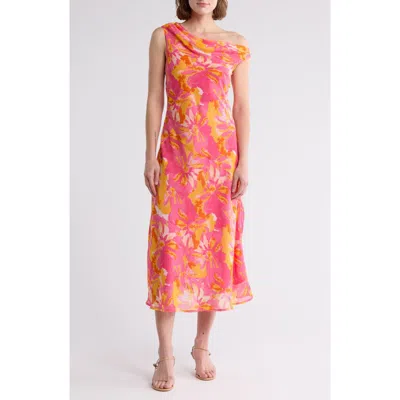 Lush Draped One-shoulder Midi Dress In Pink