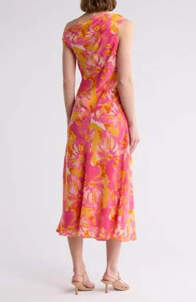 Lush Draped One-shoulder Midi Dress In Pink
