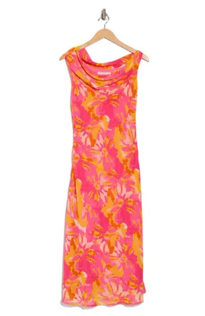 Lush Draped One-shoulder Midi Dress In Pink