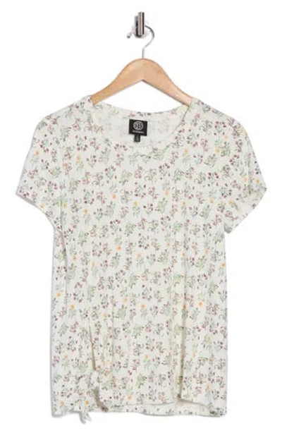 Bobeau Floral Print Side Tie T-shirt In Neutral