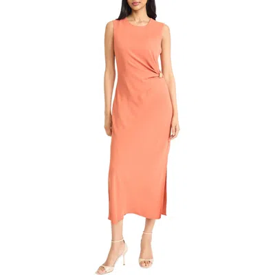 Donna Morgan For Maggy Ruched Side Slit Tank Midi Dress In Orange