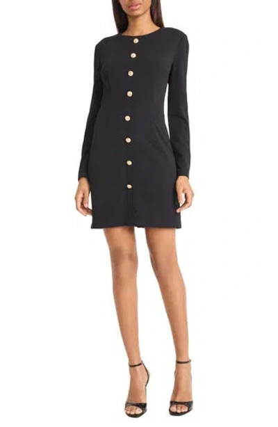 Donna Morgan For Maggy Long Sleeve Button Front Minidress In Black