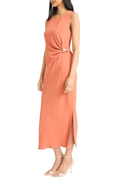 Donna Morgan For Maggy Ruched Side Slit Tank Midi Dress In Orange