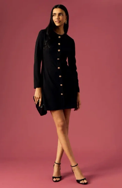 Donna Morgan For Maggy Long Sleeve Button Front Minidress In Black