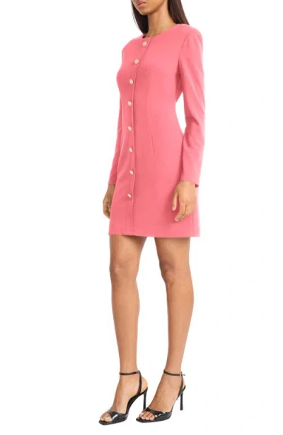 Donna Morgan For Maggy Long Sleeve Button Front Minidress In Pink