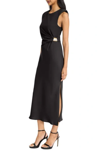 Donna Morgan For Maggy Ruched Side Slit Tank Midi Dress In Black