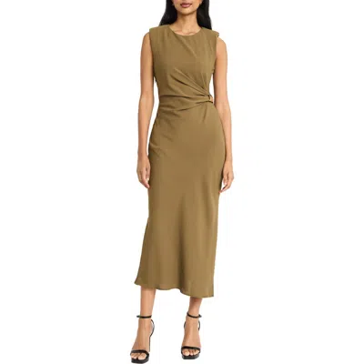 Donna Morgan For Maggy Ruched Side Slit Tank Midi Dress In Brown