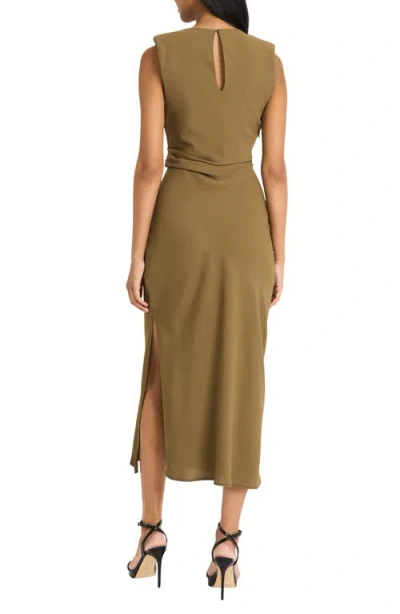 Donna Morgan For Maggy Ruched Side Slit Tank Midi Dress In Brown